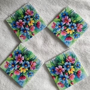 Floral Ceramic Coasters Set